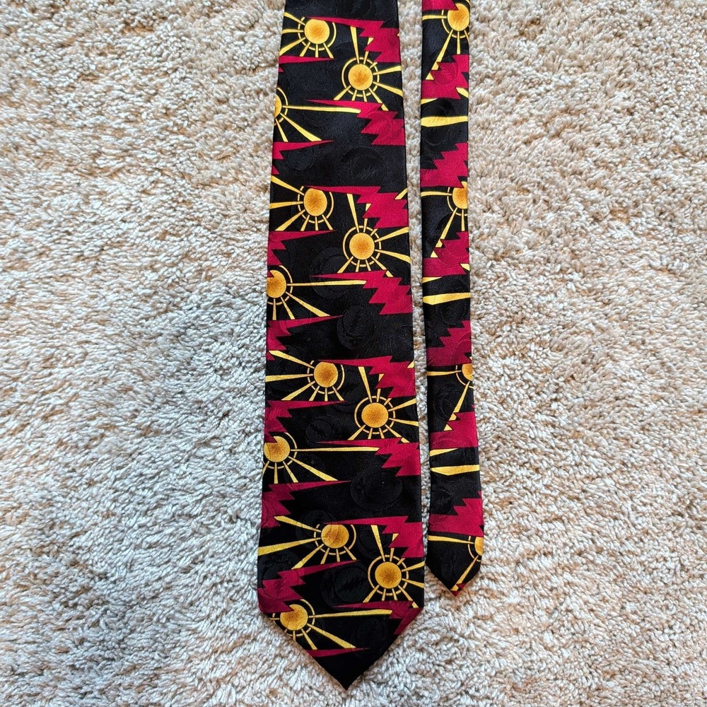 Grateful Dead Necktie Mens Black Burgundy Sunshine First Set Silk 1996 Vintage